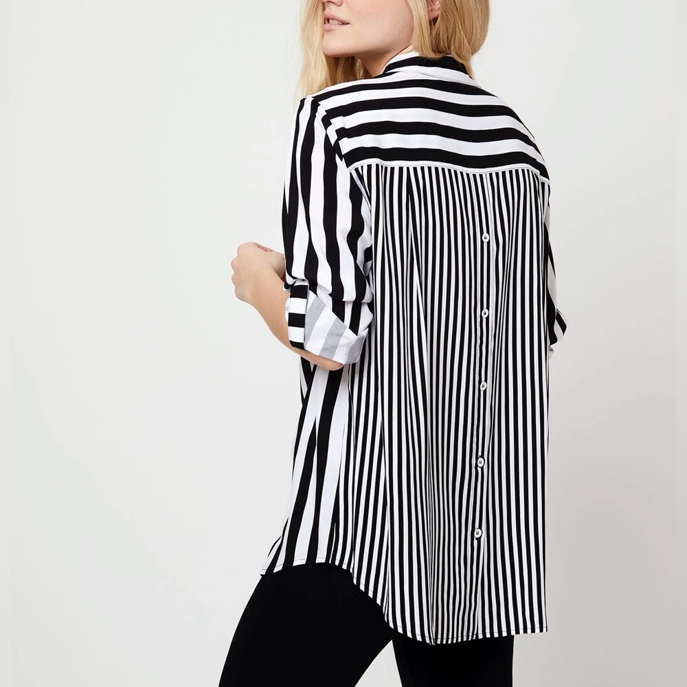 Jane and Delancey Black and White Striped Button Down Shirt